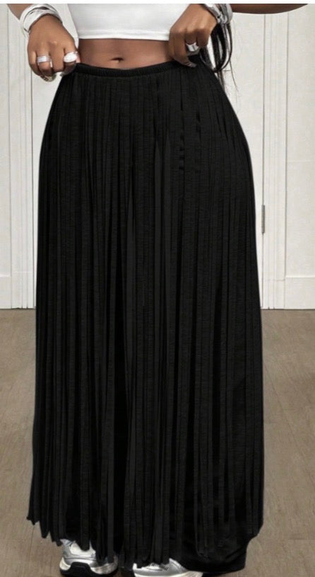 FRINGE OVERLAY WIDE LEG PANTS-BLACK