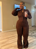 Leopard Wide Leg Jumpsuit-Brown